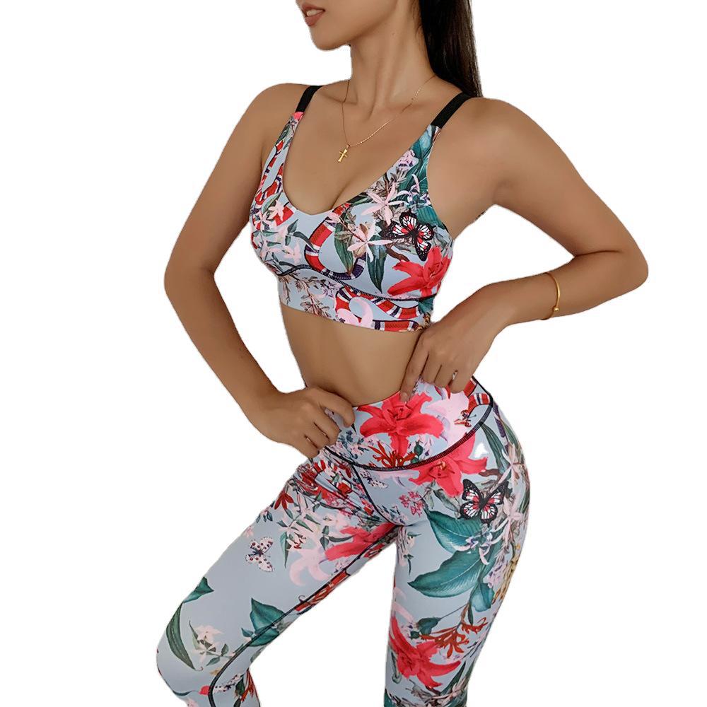 Conjunto de Leggings y Bra Yoga O Gym YoFit mallones Flores Azul