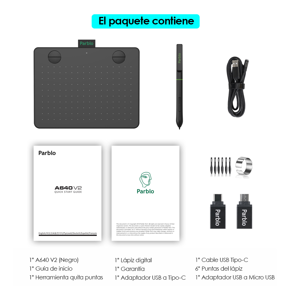 Tableta Digitalizadora Diseño Dibujo 6x4 pulgadas Parblo A640 V2