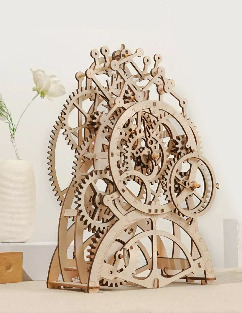 Reloj Péndulo Engranes Madera Móvil Armar Bloques Robotime