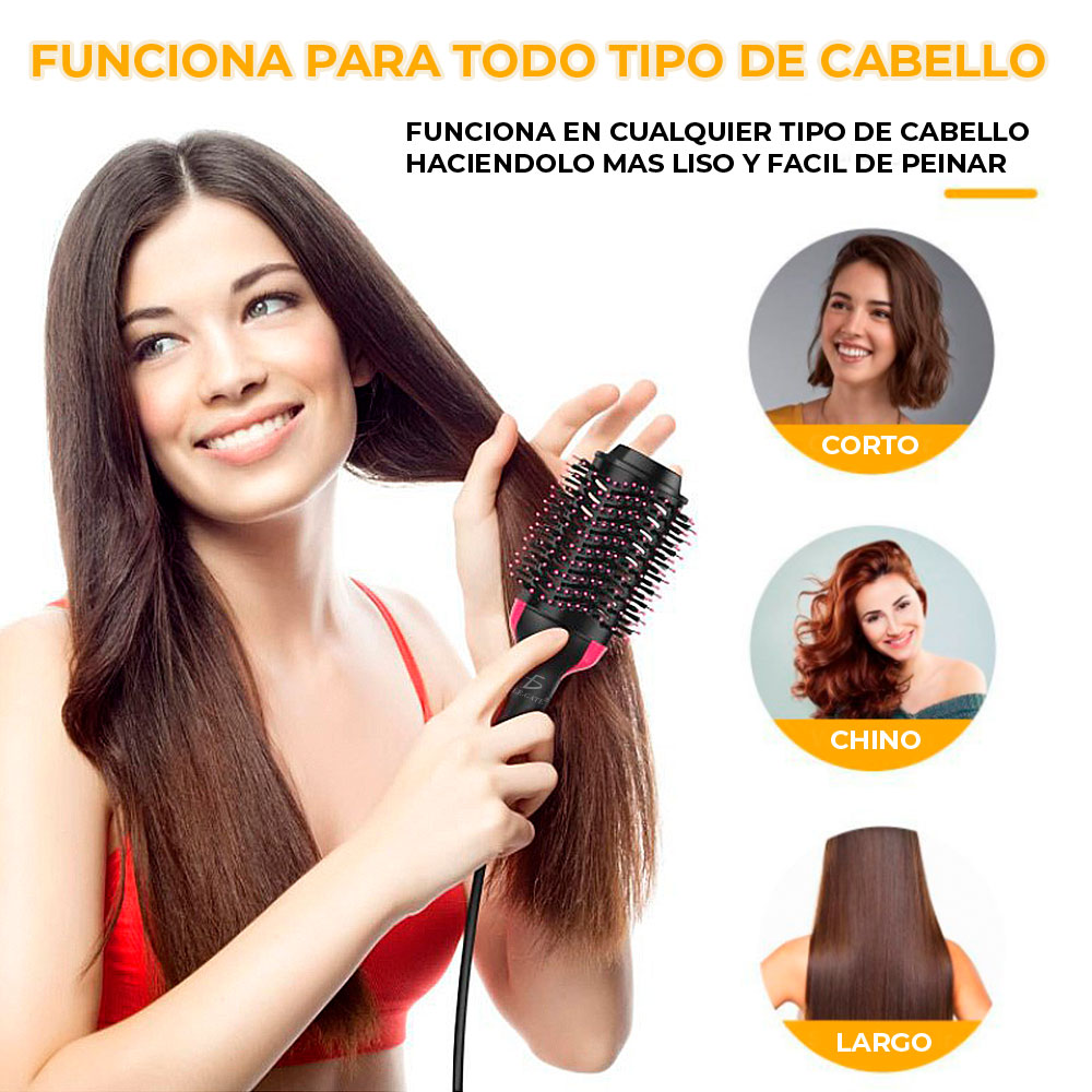 Cepillo Secador Cabello Electrico Alisador Rizador En