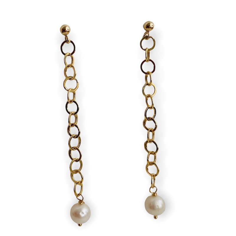 Aretes Cadena con Perla- Baño de oro 18K-Dorado