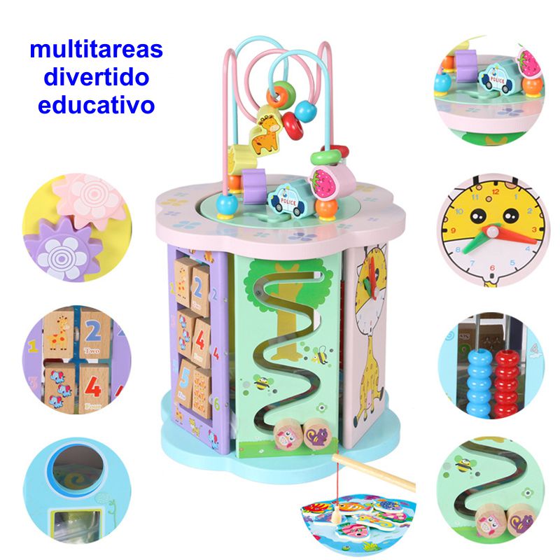 Cubo De Actividades Montessori De Madera Para Niños De 3 A 14 Años – 6 Caras De Juego Educativo