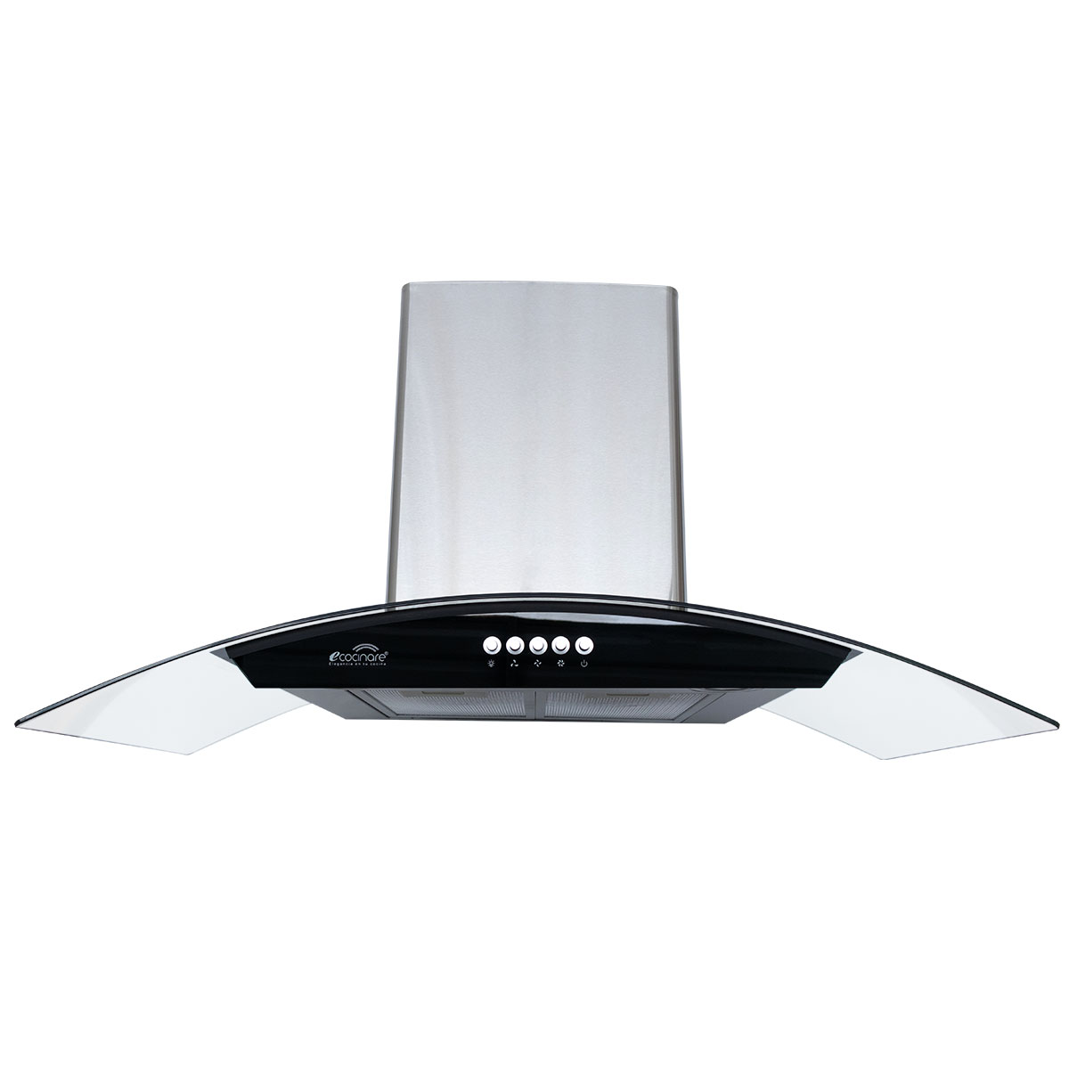 Campana Extractora de Cocina - Empotrable - Botones Acero Inoxidable y Vidrio Templado, Extractora y Purificadora, 3 Velocidades de Succión, Iluminacion LED, Filtros Metalicos (90 cm).