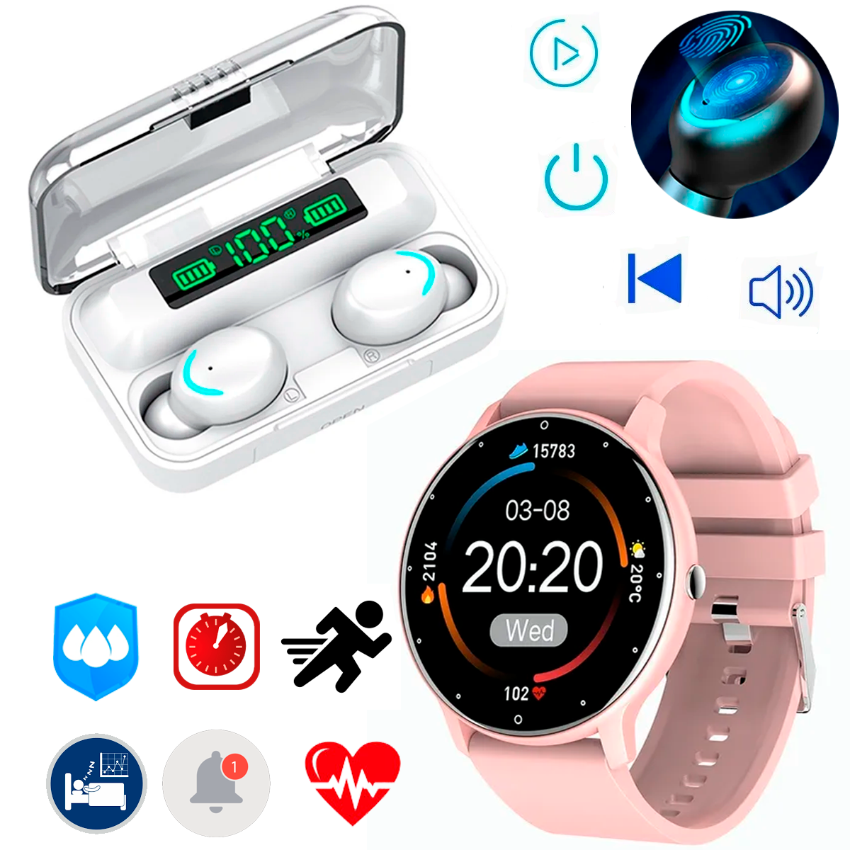 Reloj Inteligente Impermeable Bluetooth 1.28 Zl02 Color Rosa Smartwatch Mas Audífonos Inalámbricos F9 8d Bluetooth 5.0 Tws Deportivos Auriculares.