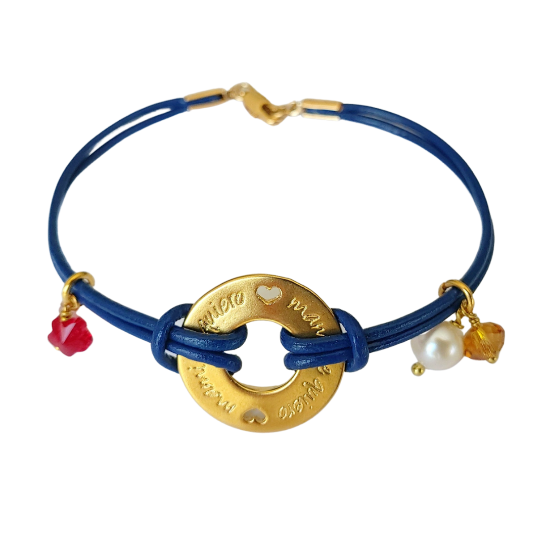 Pulsera Mamá Ideas Cristal Chapada en Oro Dije 'Mami te Quiero' Mujer