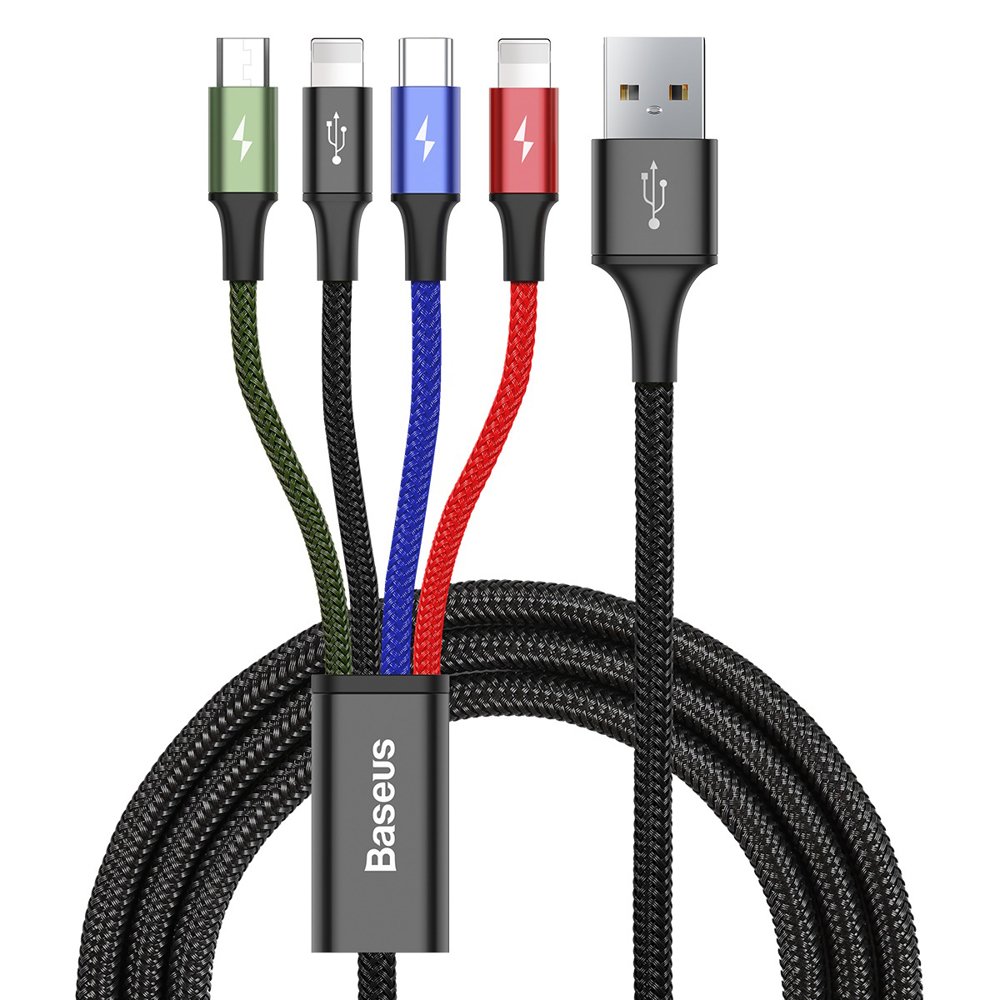 Cable 4 en 1 Uso Rudo  1 Micro - 2 iPhone iPad 1 Type C.