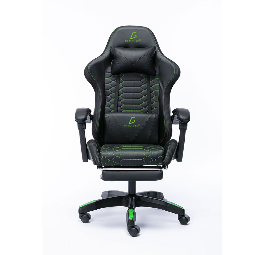 Silla Gamer Ergonómica Para Oficina y Casa - Color negro Costuras verde