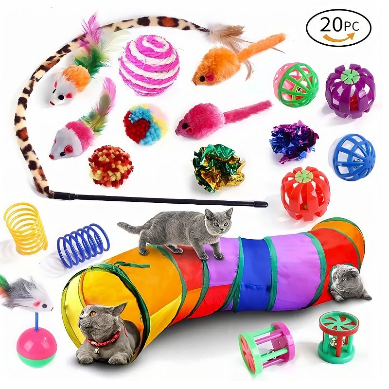 Juguetes Para Gato 20 Pcs Pluma Varita Bola Túnel Ratone