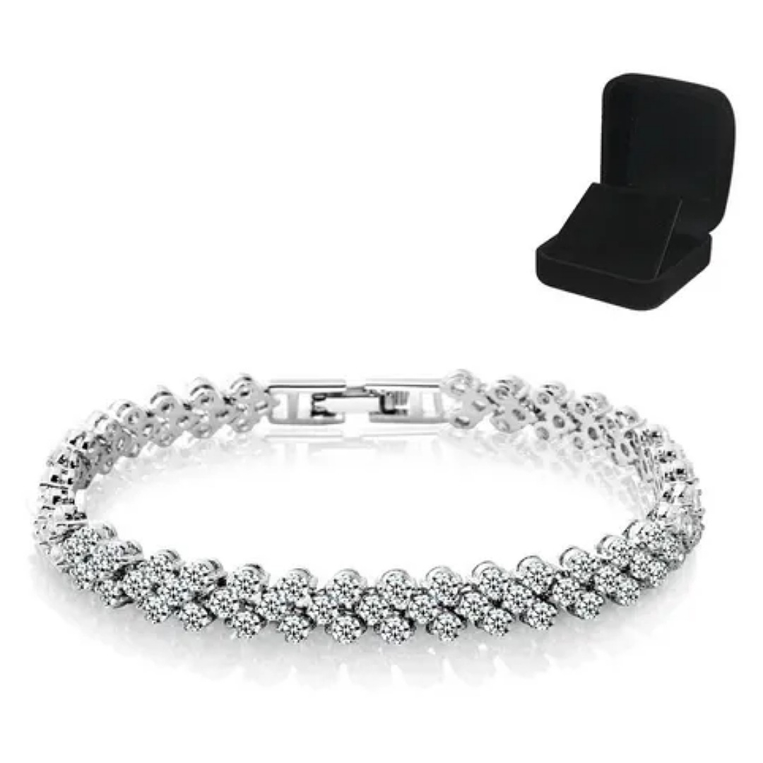 Pulsera De Cristal Para Mujer Plata Blanca + Caja Exquisita