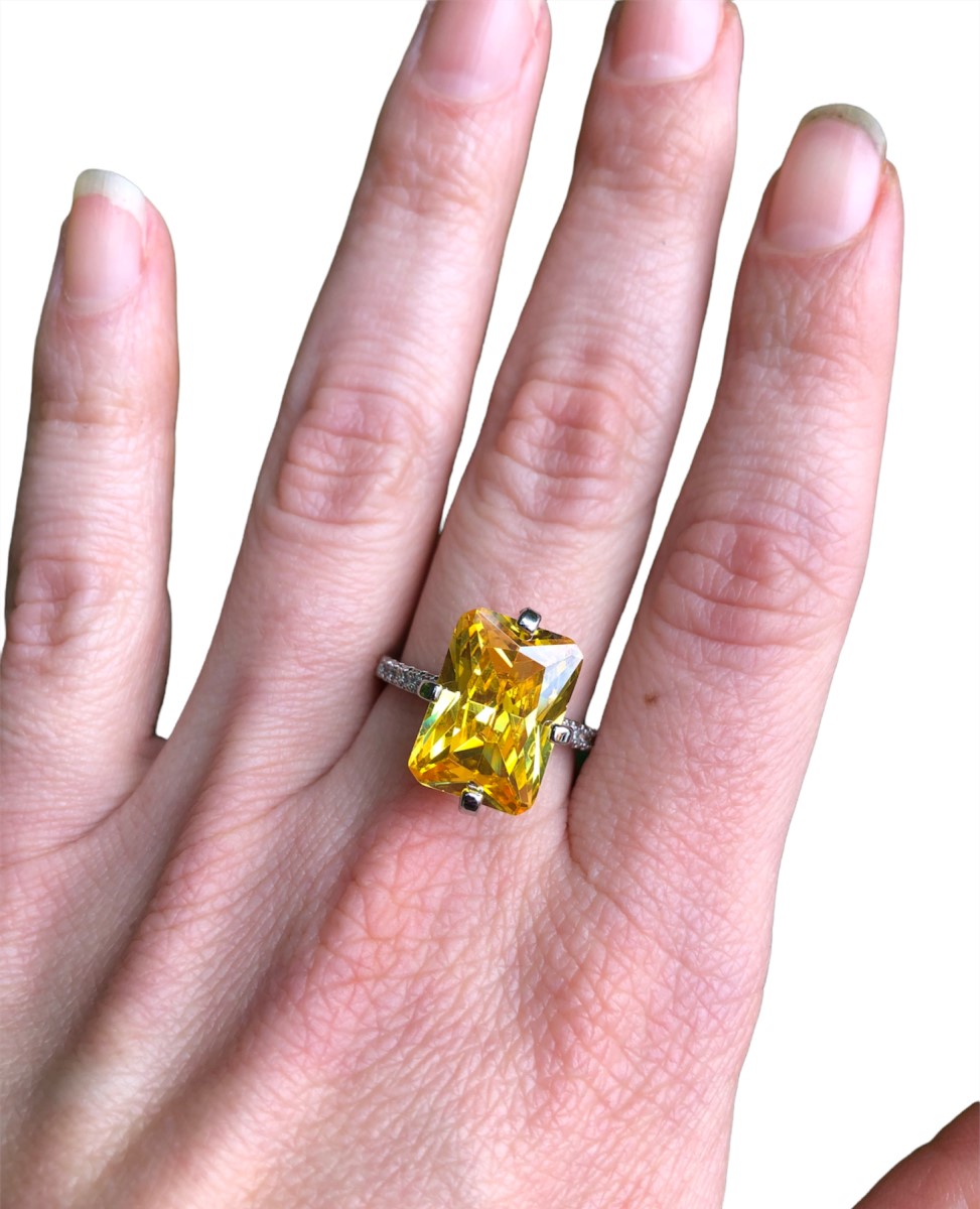 Anillo Promesa  Circonia Amarillo Grande En Plata925 Amour