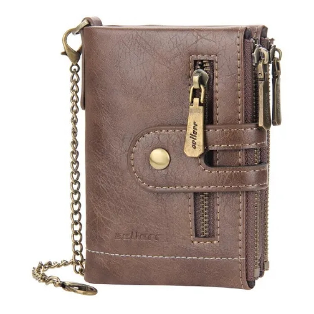 Cartera Rfid Bloqueo Con Cadena Antirrobo Para Hombres