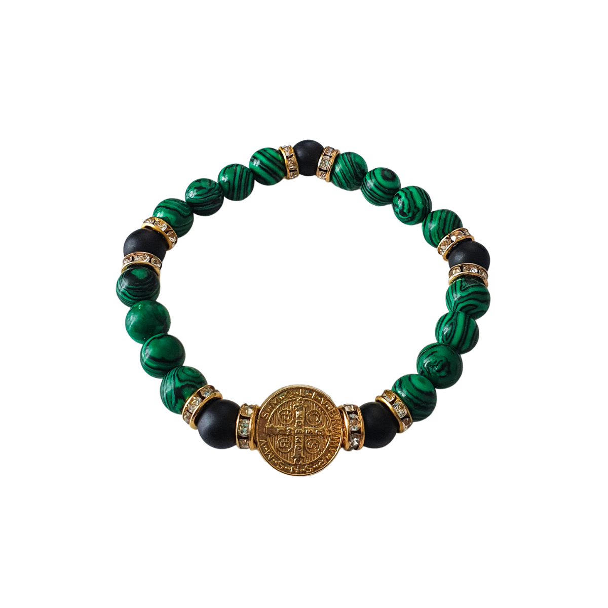 Pulsera de hombre de San Benito tipo piedra verde y ónix