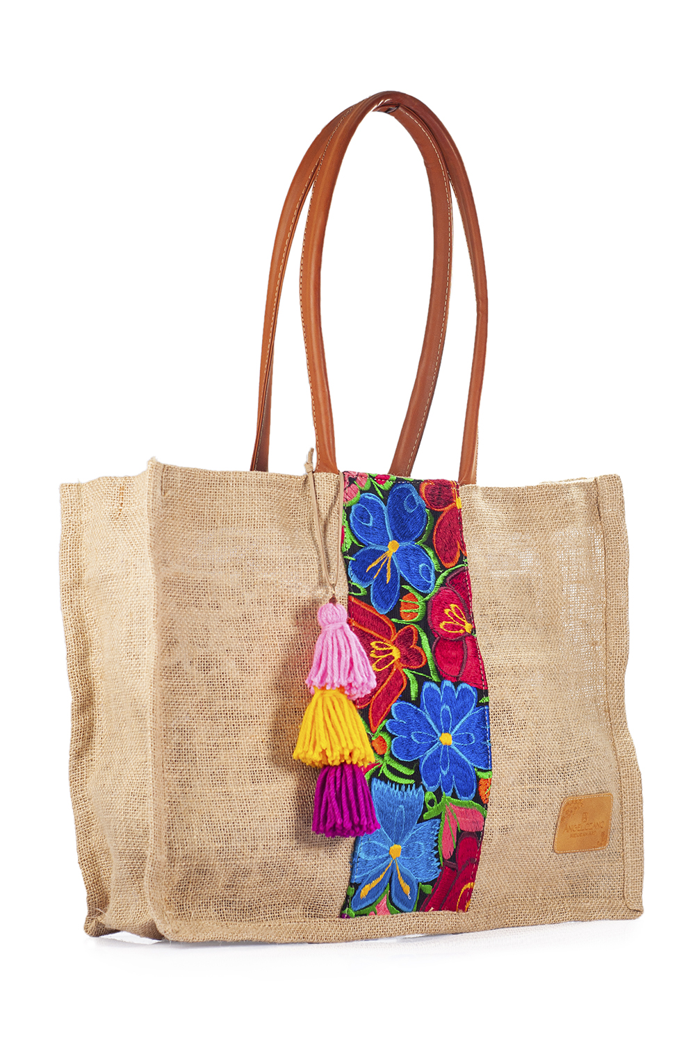 Bolso tipo shopper A ÁNGELOZANO de yute tejido con detalles de - Main Image