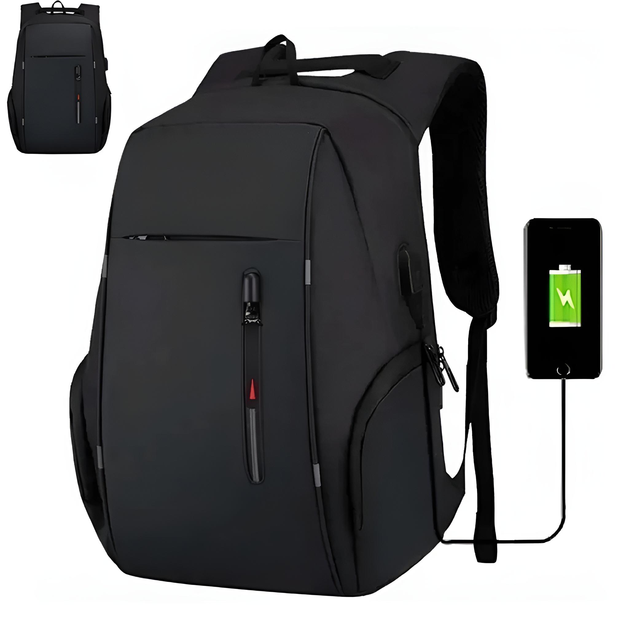 Mochila De Gran Capacidad Con Cargador Usb Negra.