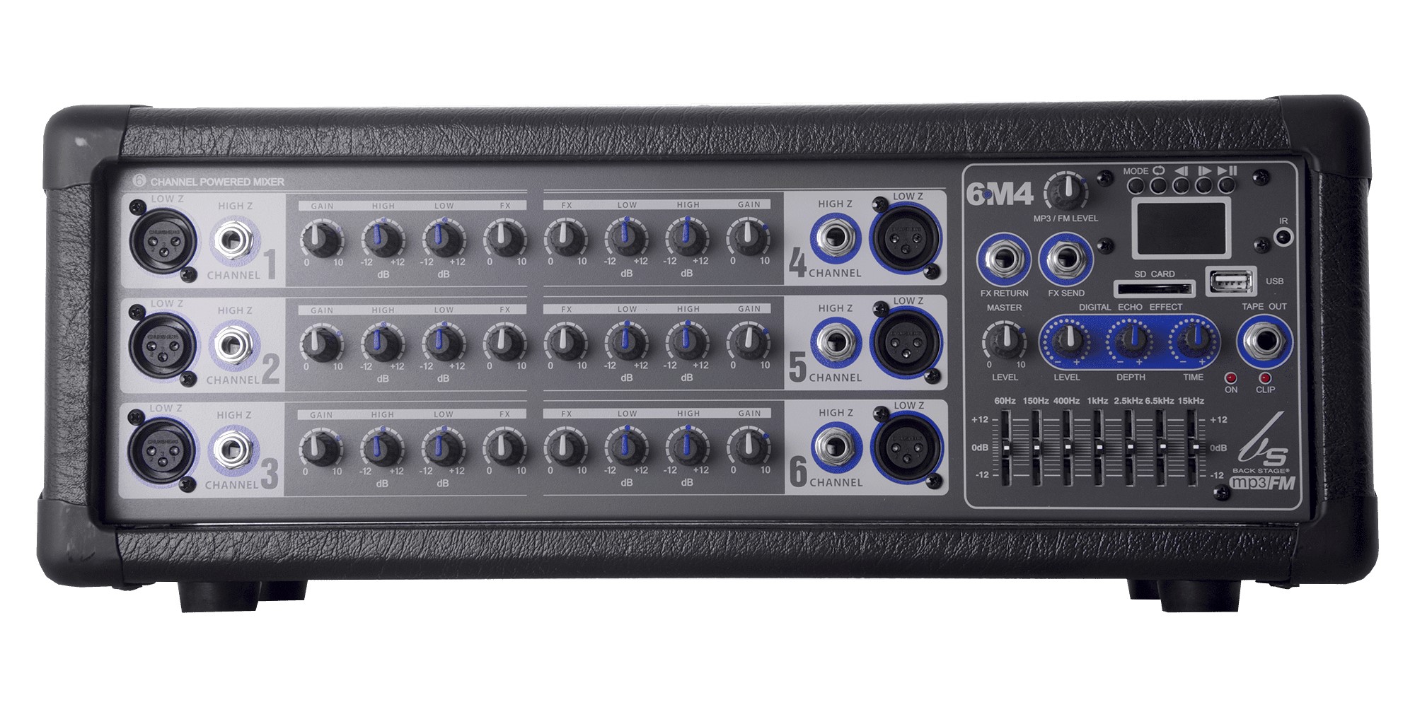 Consola amplificada BACKSTAGE  6M4 usb 6canales 400 watts .