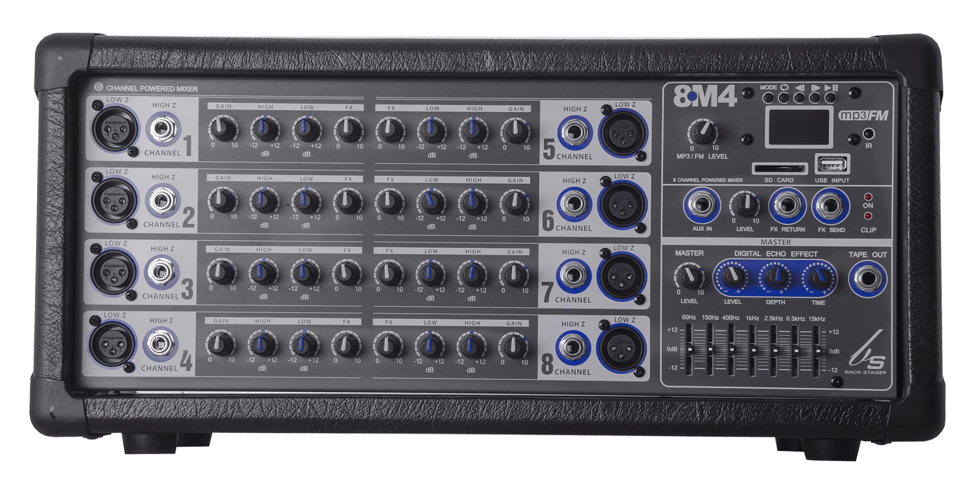 Consola amplificada BACKSTAGE 8M4 usb 8canales 400watts.