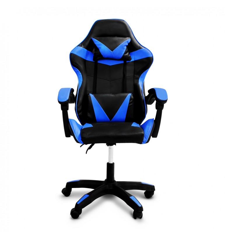 Silla Gamer ergonómica reclinable azul con cojín lumbar hasta 150 Kg.