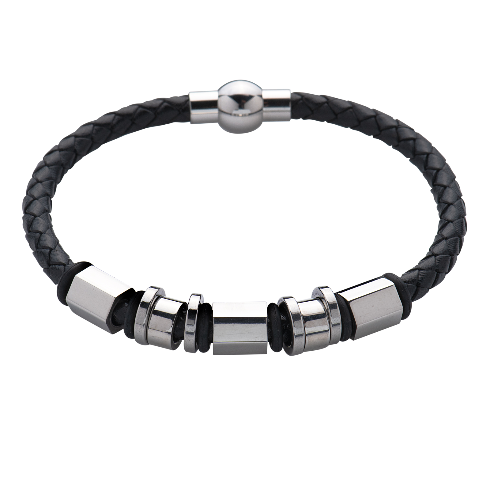 LUCKMAN Pulsera Hombre Acero Inoxidable y Cuero Piel Vegana con Broche Magnético tipo Brazalete  - Modelo Ryder