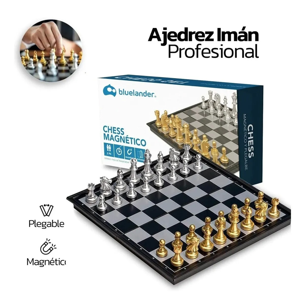 Ajedrez Profesional Magnético Dorado Tablero Plegable 25cm 