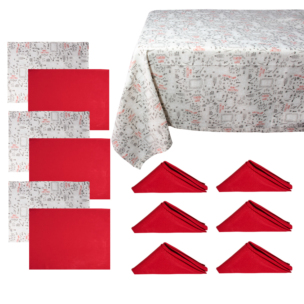 Decoración Navidad, Set Mantel rectangular para mesa, Blanco/plata