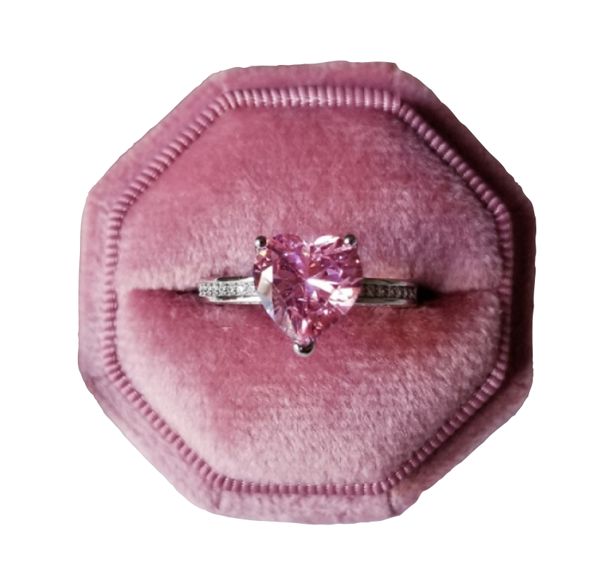 Anillo Promesa Corazón Grande De Zirconias Cúbicas Rosa Plata 925.