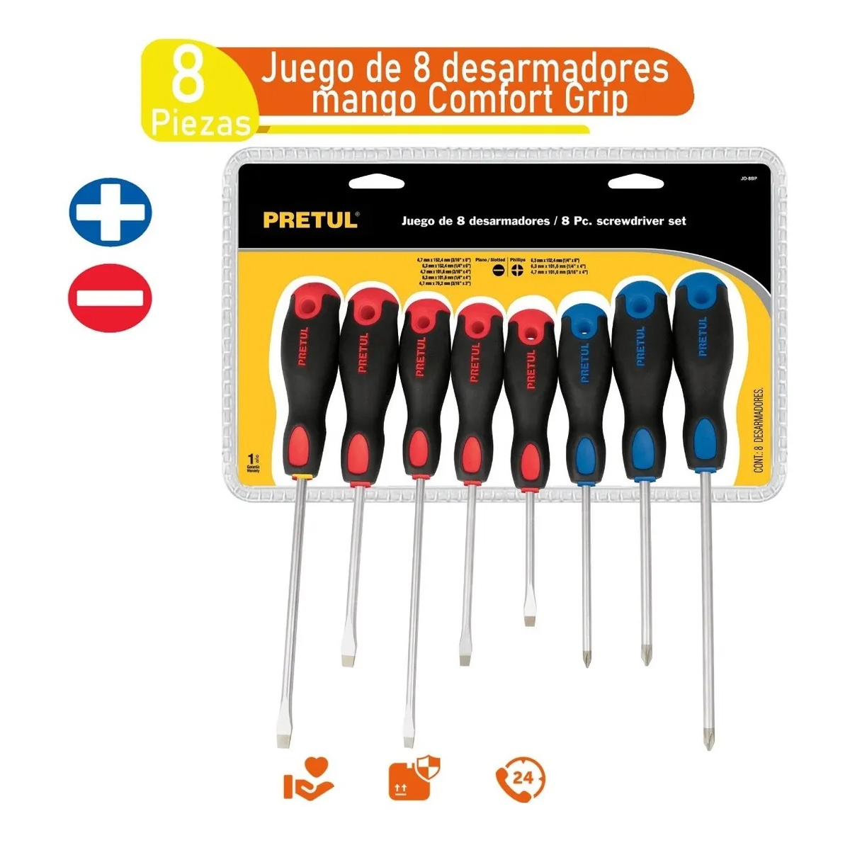 Juego De Desarmadores 8 Pzs Mango Confort Grip Pretul 20219