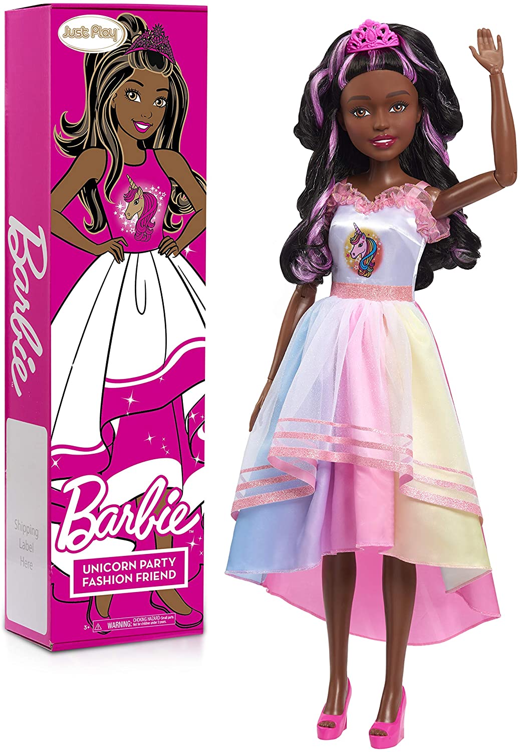 Barbie Gigante Fiesta Unicornio 72cm De Altura Pelo Negro