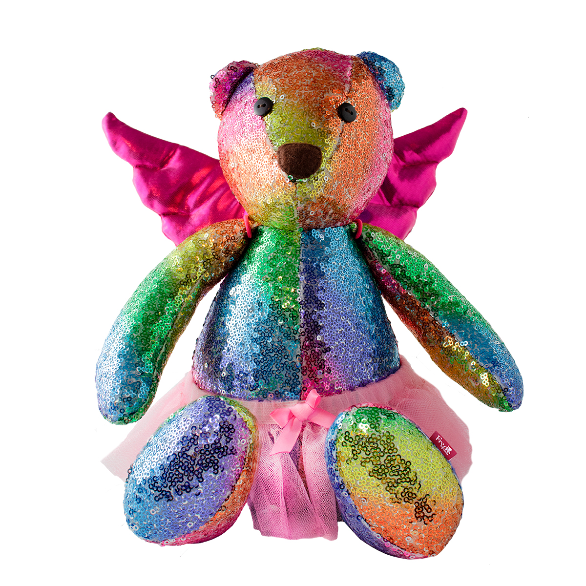 Oso Peluche de Lentejuelas TV OFERTAS Multicolor con alas y tutú desmontables para Adorno, Decoración y/o Regalo.