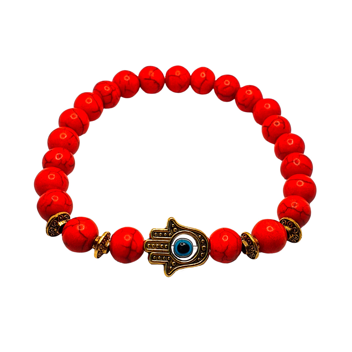 Pulsera roja ojo turco y mano de Fátima. Incluye caja de regalo