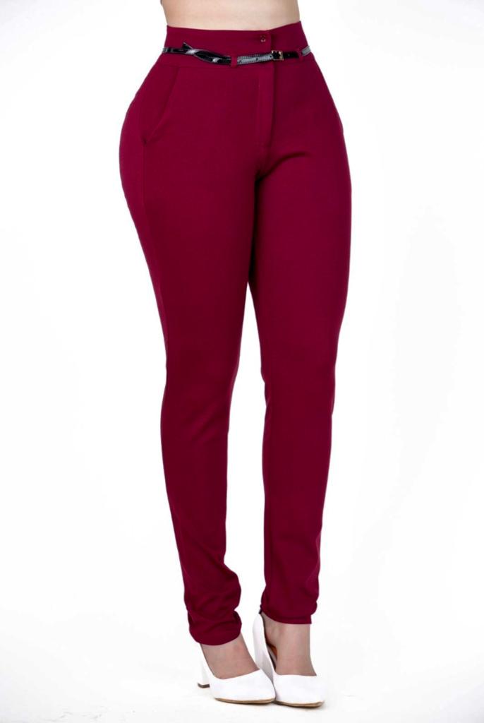 Pantalón Dama Moda Mujer Tiro Alto Vestir Levanta pompa color tinto