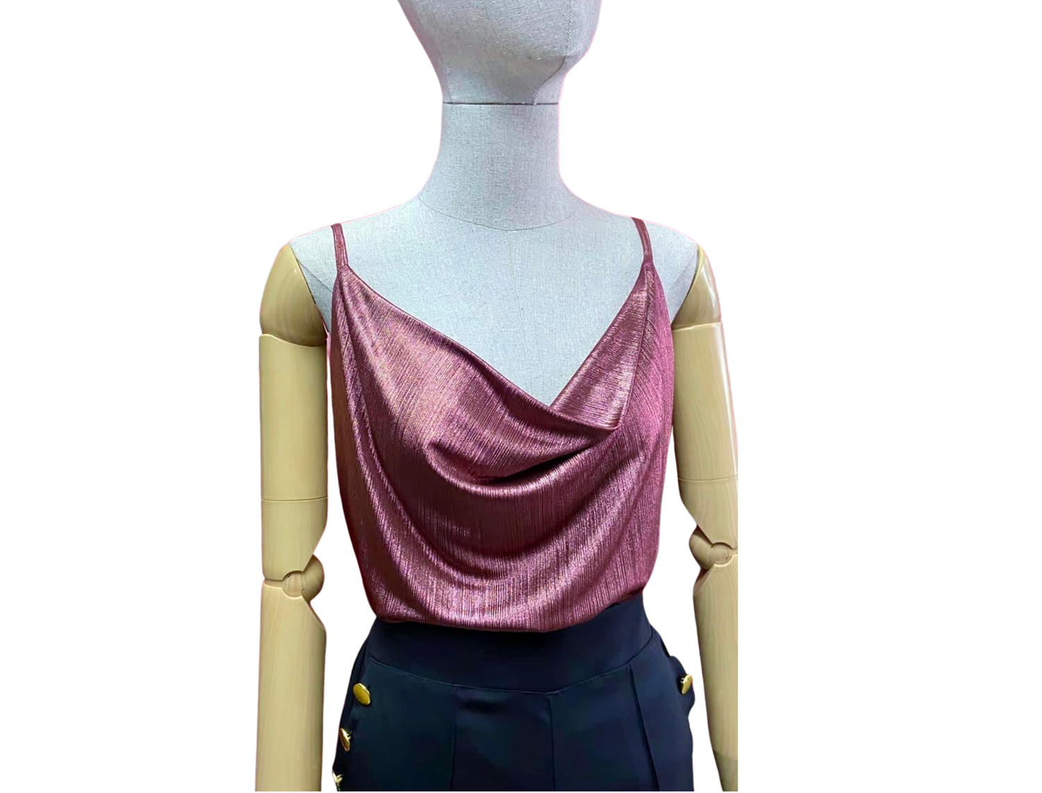 Blusa de tirantes cowl neck brillosa