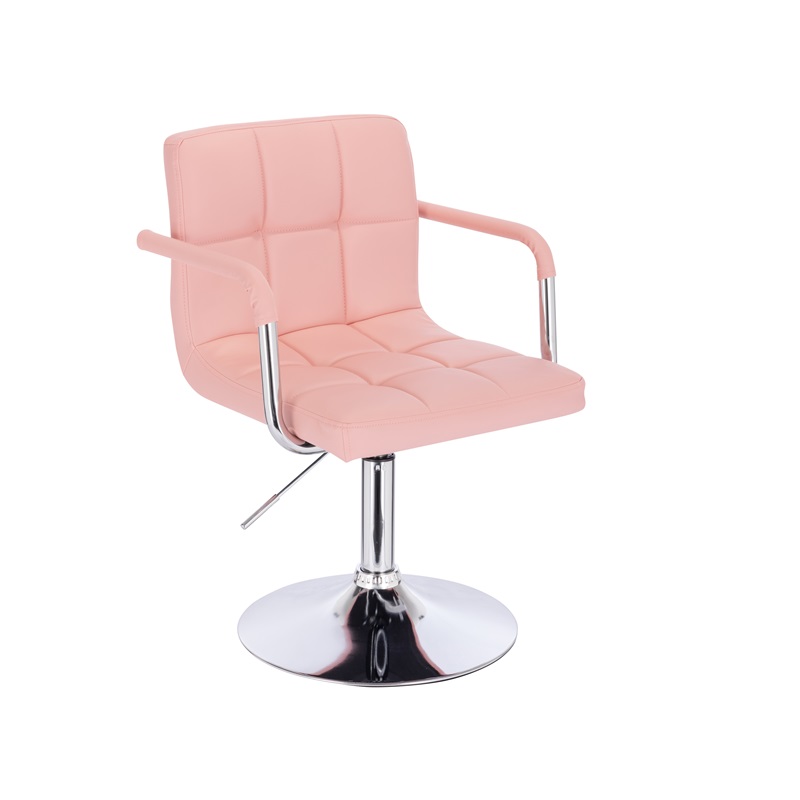 Silla para tocador 9107-2 ROSA forrado en tactopiel acolchonado con brazo base redonda de altura regulable.