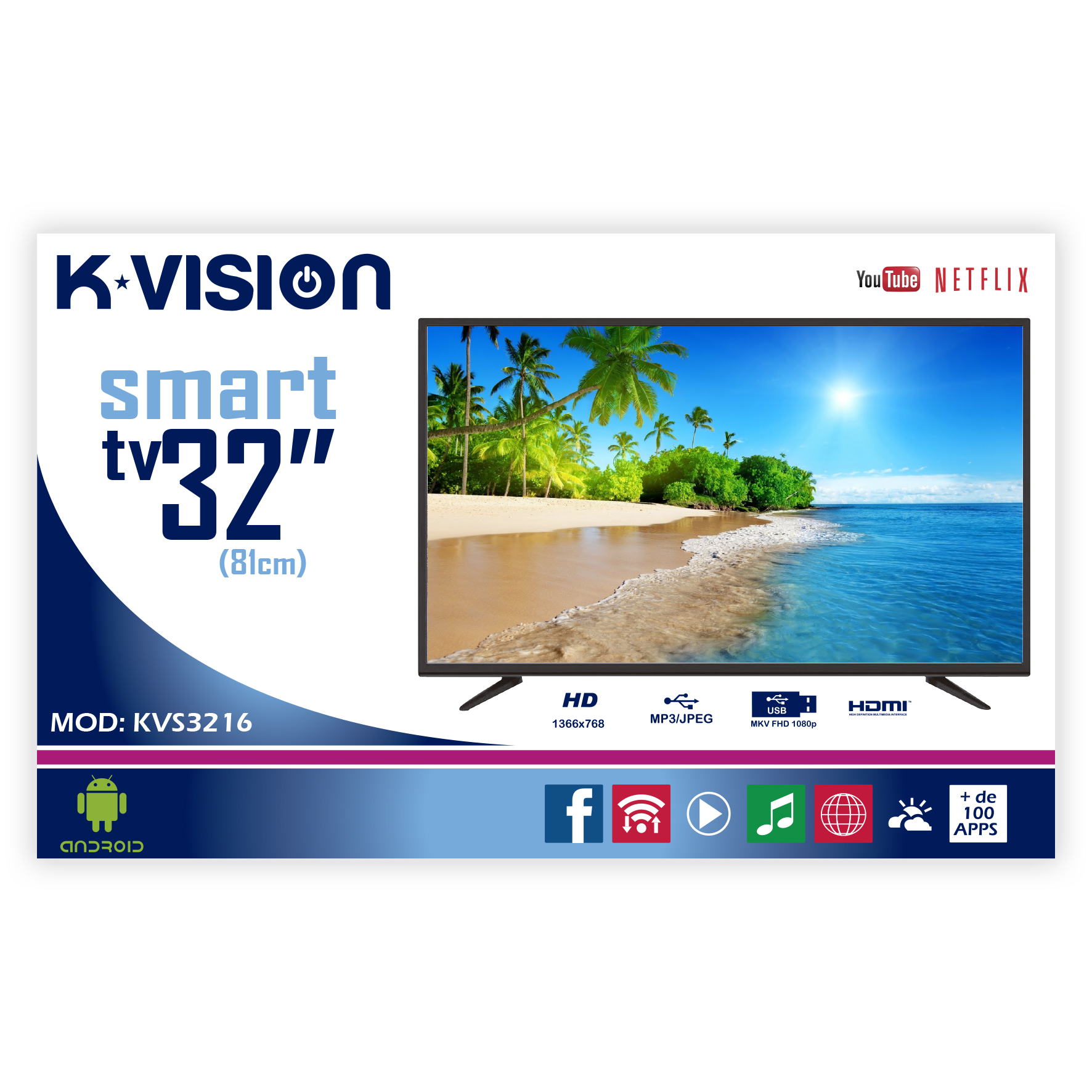 Television Smart TV LED HD K-VISION 32 Pulgadas /Modelo KVS3216.