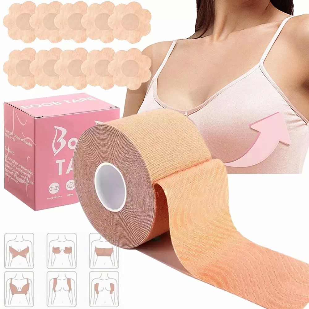  Cinta Levanta Busto Invisible Push Up Brasier Strapless, Boop Tape 5m +10 Protectores