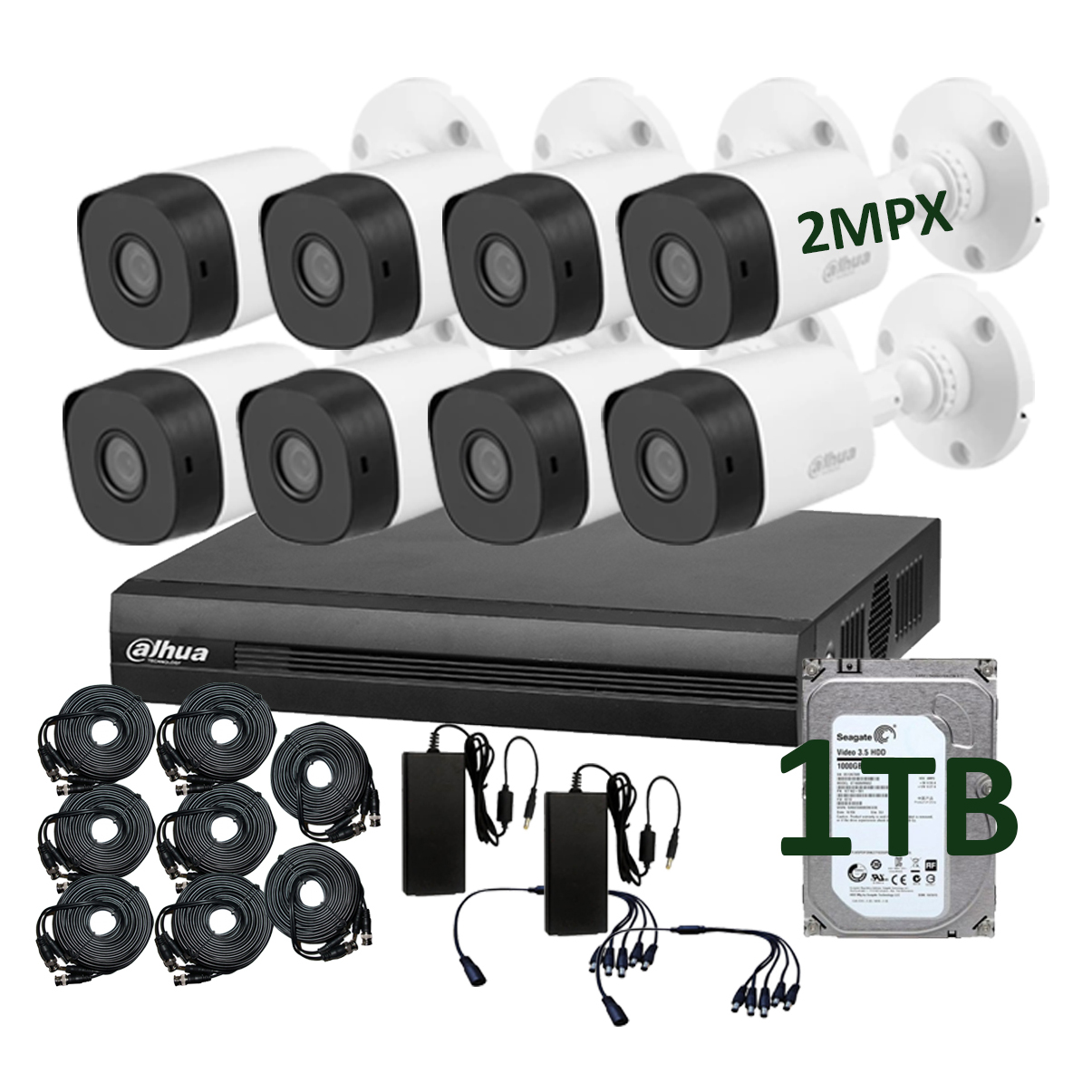 Kit cctv 8 camaras de seguridad 2mpx full HD 1tb deteccion de Humanos