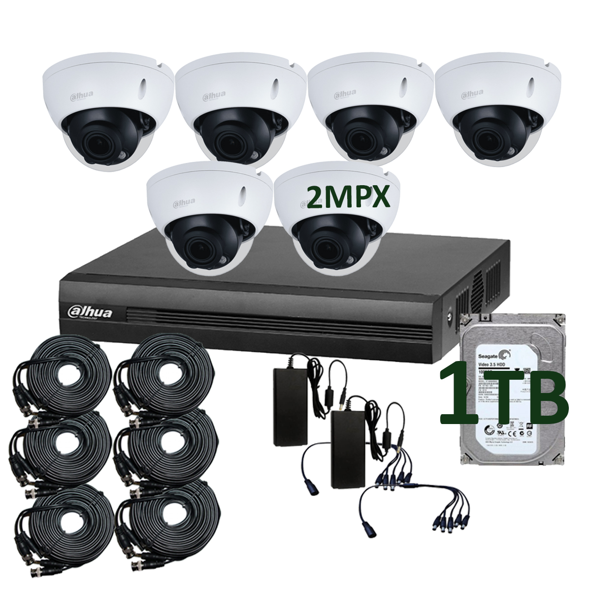 Kit 6 Camaras de seguridad Dahua 2mpx Domo 1080p Full HD Video Antivandalica 1tb Almacenamiento