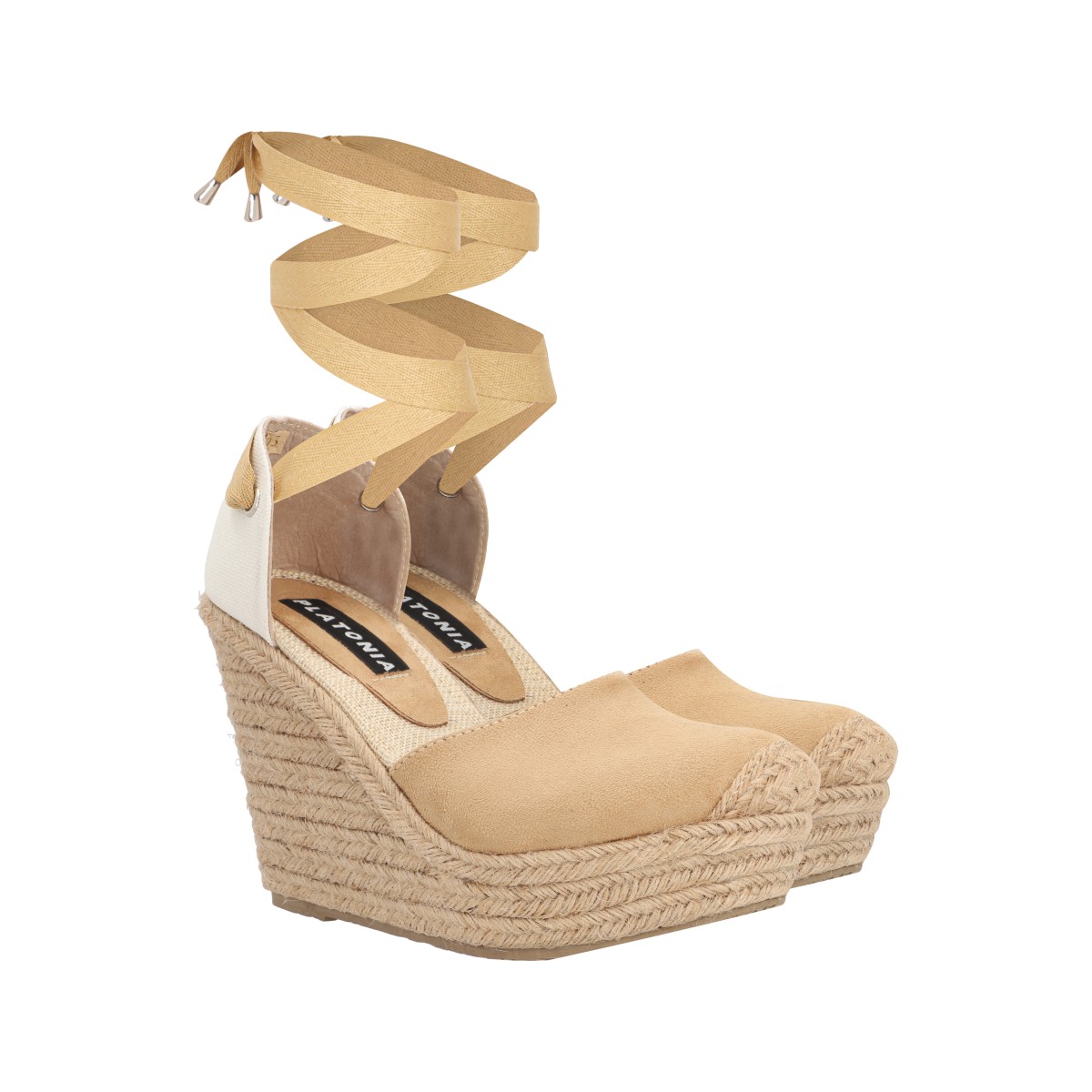 Alpargata De Plataforma Con Yute Natural Micro Suede Durazno Beige Para Mujer.