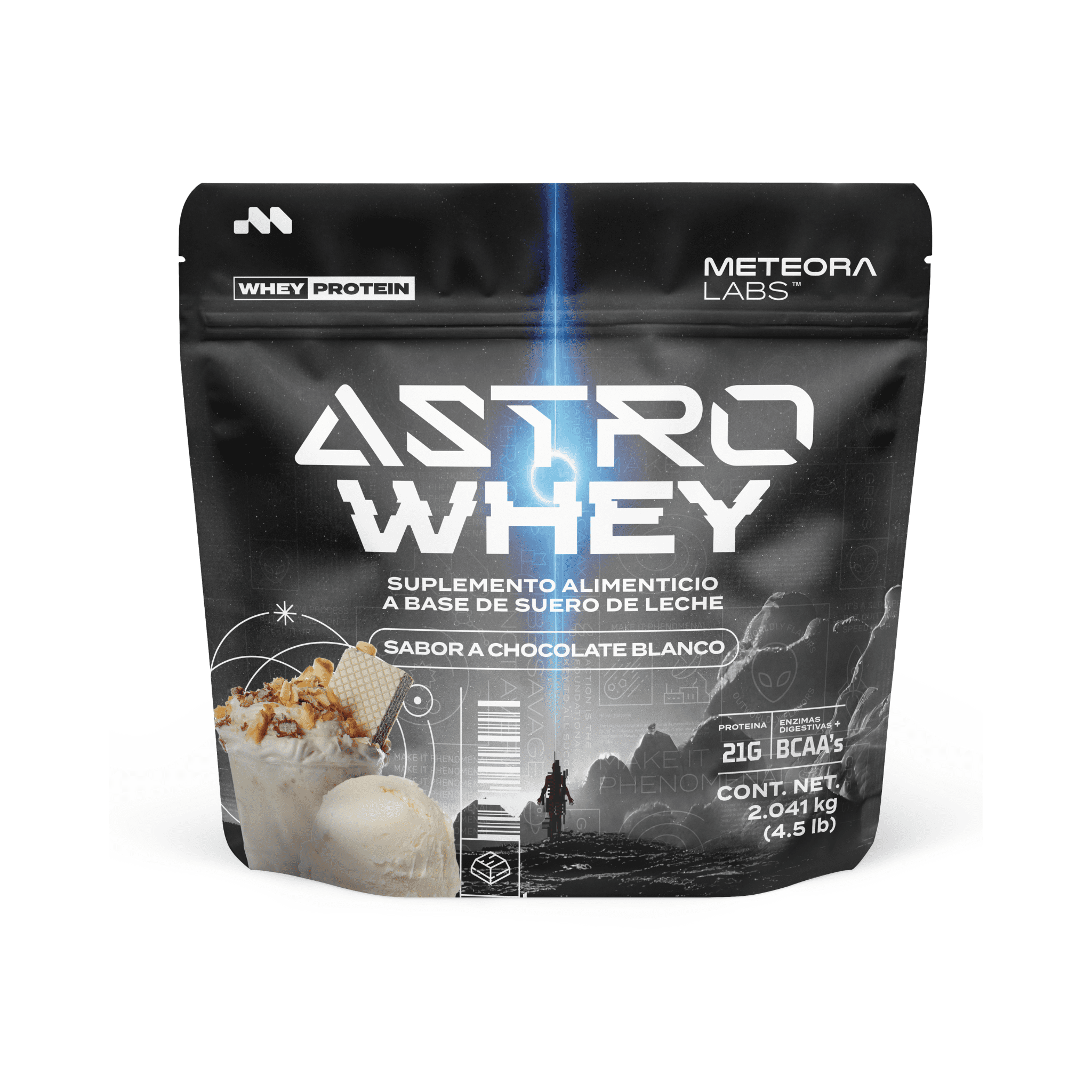 METEORA LABS | Astro Whey | Proteína de Suero de leche| 21g por Porción | Aminoácidos Esenciales | Enzimas Digestivas | 5 Sabores | 58 Porciones | Apoyo a Entrenamientos y Bienestar | (Sabor Chocolate Blanco)