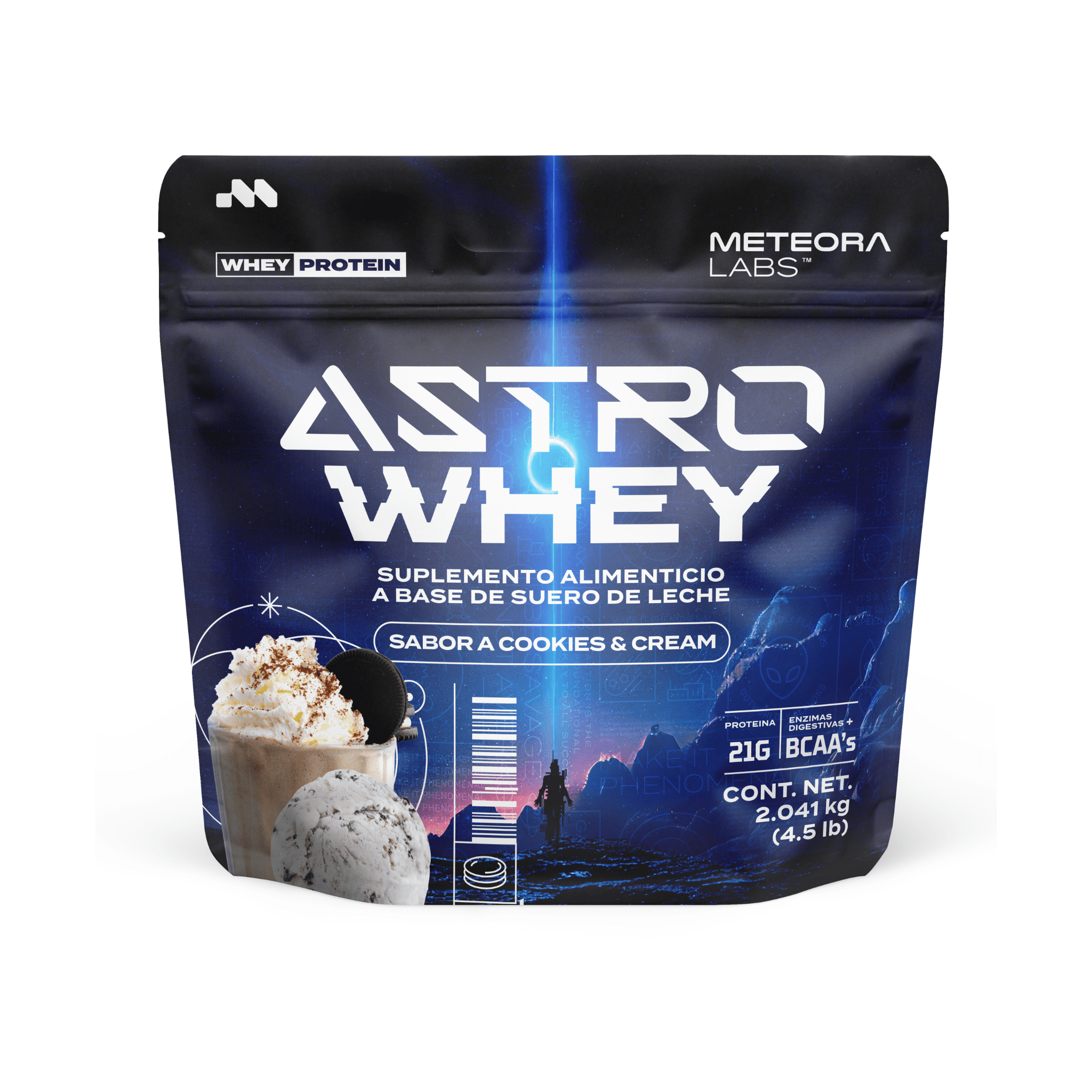 METEORA LABS | Astro Whey | Proteína de Suero de leche| 21g por Porción | Aminoácidos Esenciales | Enzimas Digestivas | 5 Sabores | 58 Porciones | Apoyo a Entrenamientos y Bienestar (Cookies & Cream)