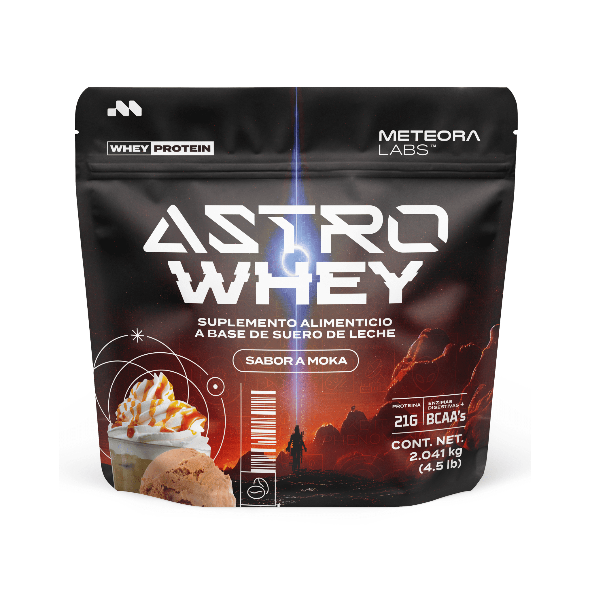 METEORA LABS | Astro Whey | Proteína de Suero de leche| 21g por Porción | Aminoácidos Esenciales | Enzimas Digestivas | 5 Sabores | 58 Porciones | Apoyo a Entrenamientos y Bienestar (Moka)