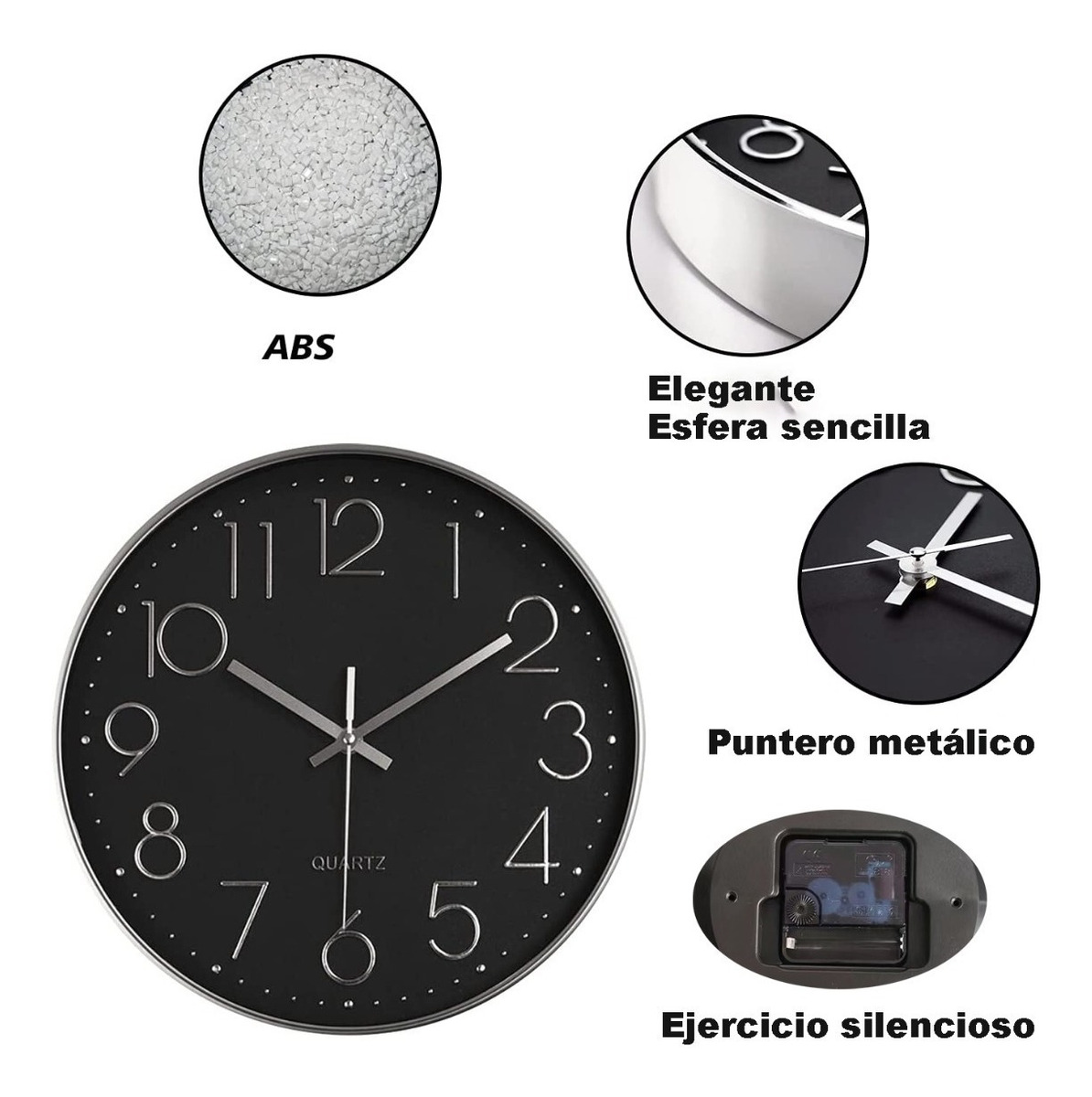 Reloj De Pared Moderno Redondo Silencio Cuarzo Digital 30cm