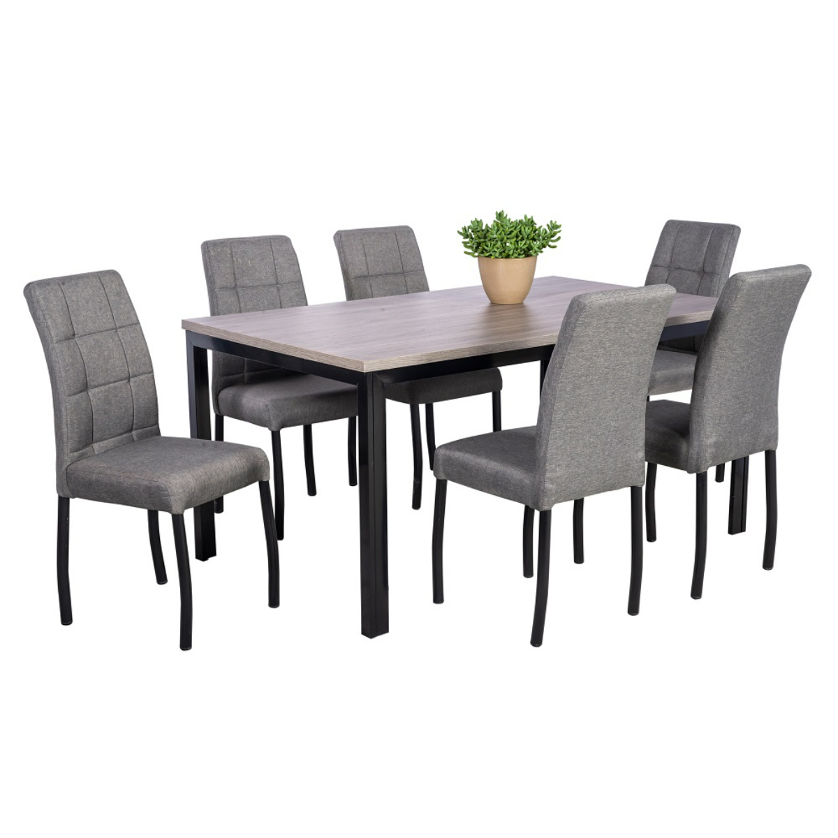 Comedor Adra Gris 6 Sillas Tubular.