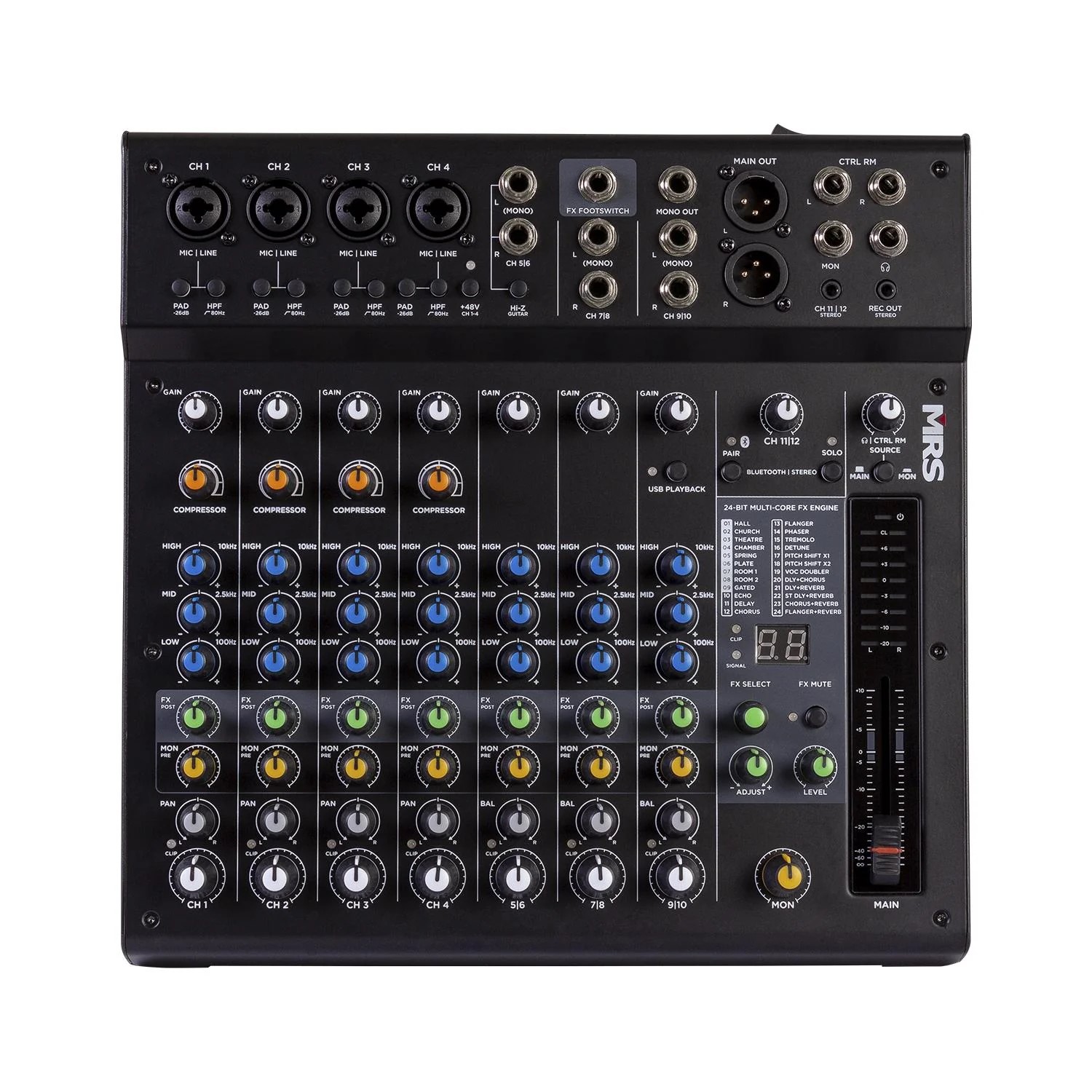 Mezcladora de 12 canales MORRISON mrs12-mix con dsp y bluetooth