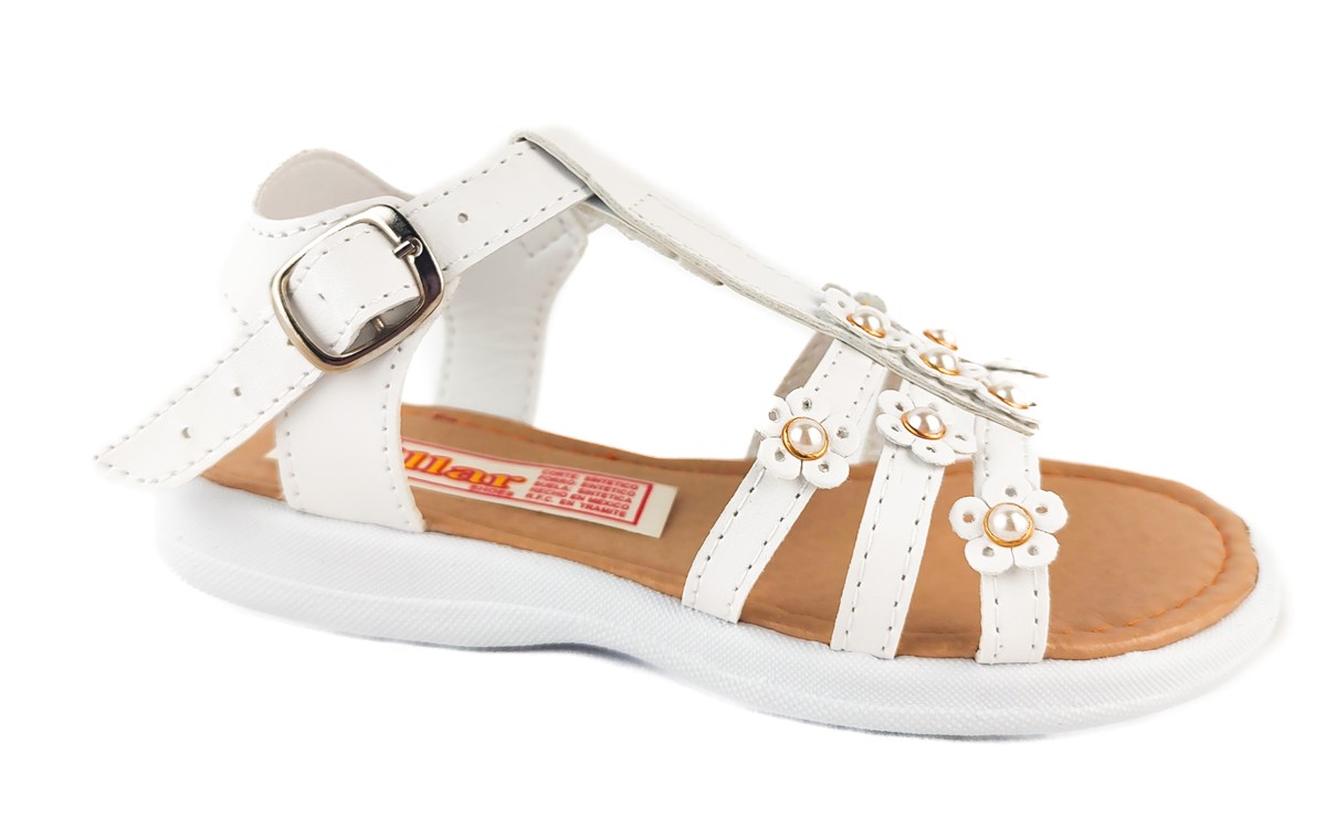 Sandalia Huarache Chancla Piel Niña Playa 12425-b  Blanco.