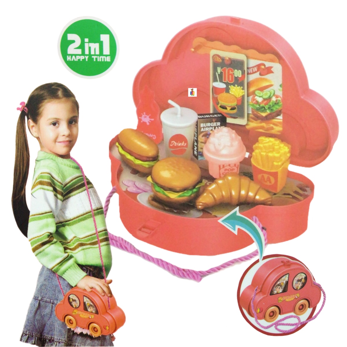 Bolso Maletín de Juguete Niñas Carrito Hamburguesa Y Accesorios