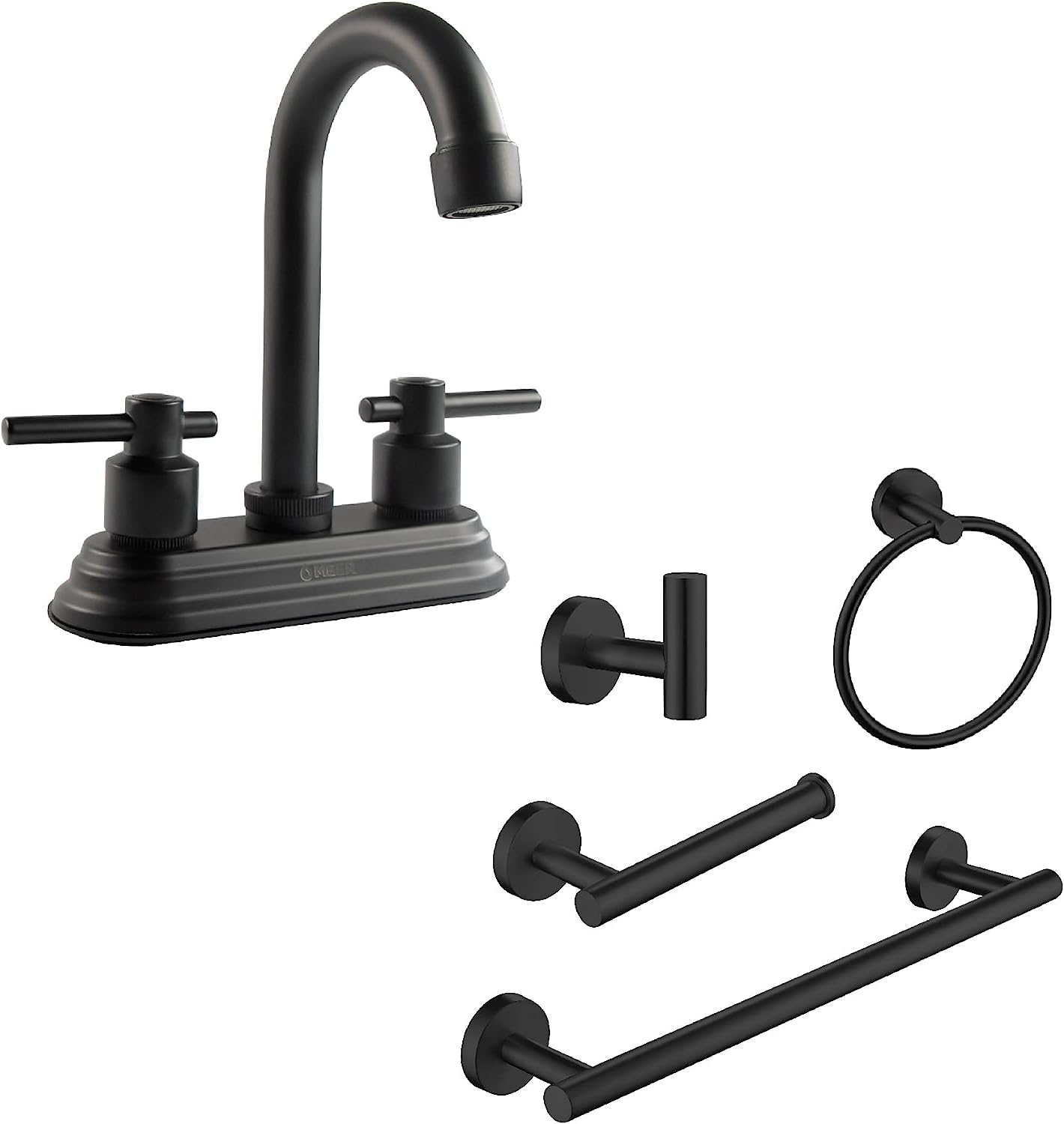 CNX Meer Faucets Kit de Mezcladora y Accesorios para Baño de Acero Inoxidable, Latón y Zinc en Acabado Negro Mate