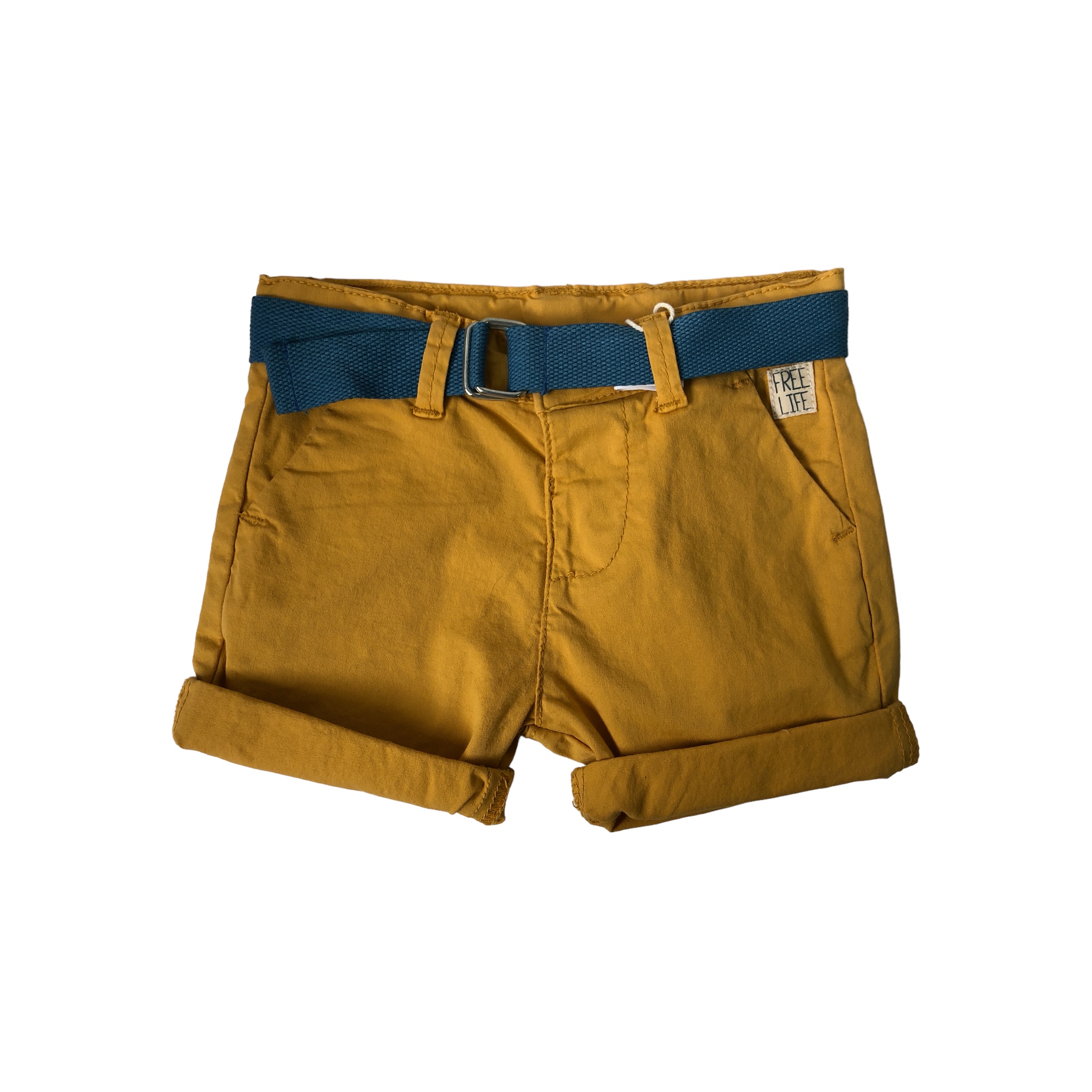  Short amarillo con cinturon azul FREE LIFE para bebé niño Losan