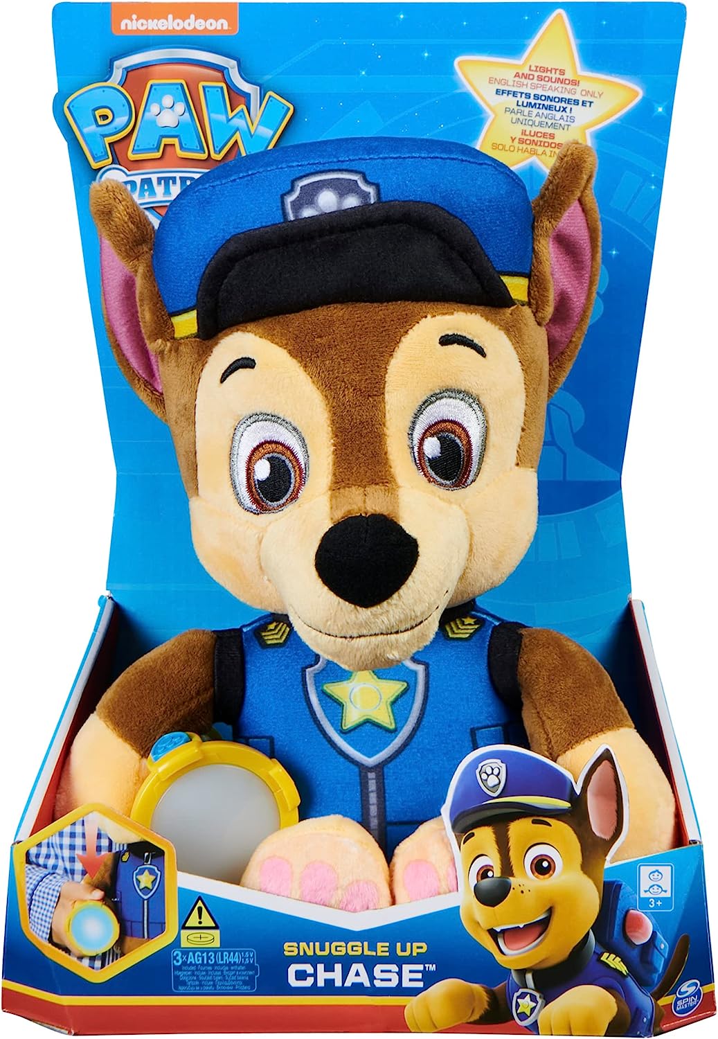 Paw Patrol Snuggle Up Peluche Chase Con Sonido Y Linterna.