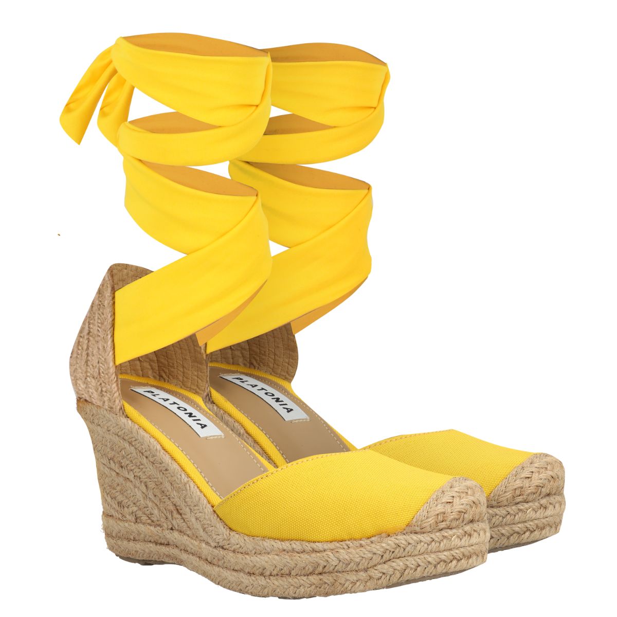 Alpargata Punta Cerrada De Plataforma Virginia Con Yute Lona Premium Amarillo Para Mujer.