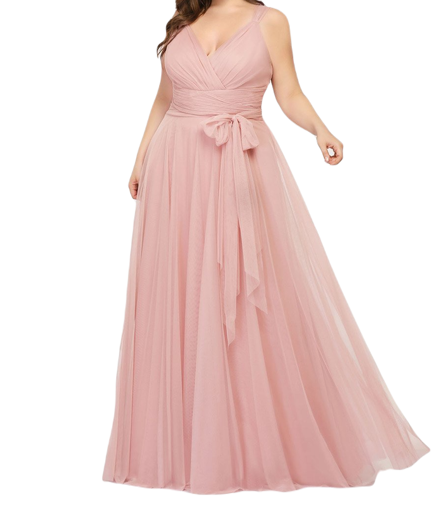Vestido Elegante de Fiesta Largo Rosa Palo Curvy Damas Honor o